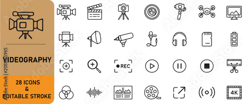 Quadro su tela A set of 28 videography outline icons
