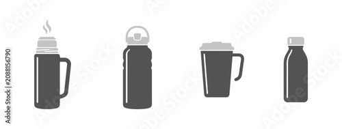Cuadro en lienzo This illustration set highlights a Thermos vector vacuum flask or bottle filled