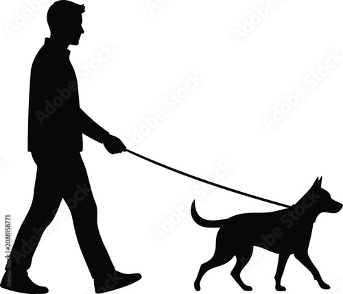 Silhouette of a man walking with his dog vector illustration
