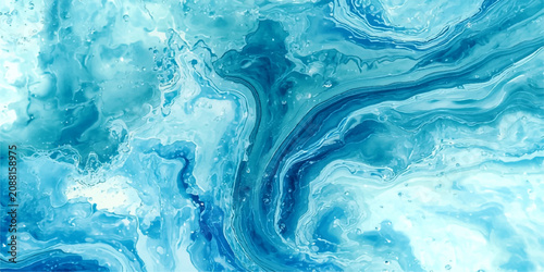 Obraz na plátně Abstract Blue Marbling Fluid Art Dynamic swirls of oceanic blues and crisp whites intermingle in this fluid art abstract, creating a mesmerizing