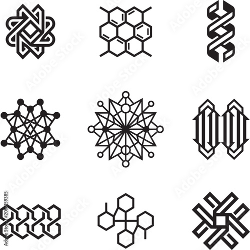 Fotografie Minimal logo collection inspired by protein folding structures and molecular top