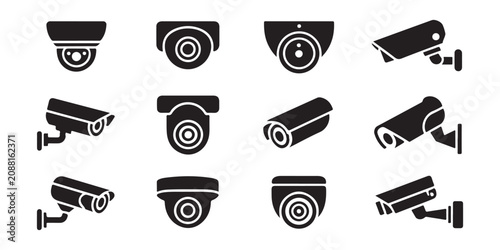 Quadro su tela Cctv security camera vector icons set, different forms and angles for various surveillance needs