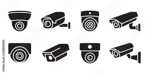 Tableau sur toile Set of isolated surveillance camera glyph icons for modern security and safety system designs