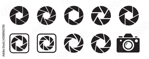 Foto Camera lens aperture icons diaphragm blades for photography and camera settings isolated on transparent background vector art