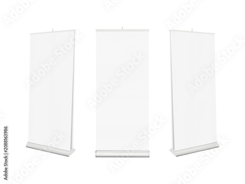 Obraz na płótnie Blank white double-sided roll-up retractable banner stand