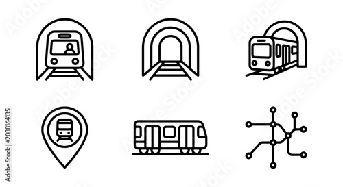 Subway Train Icons Set, Metro Transportation Vector Graphics, Urban Transit Symbols