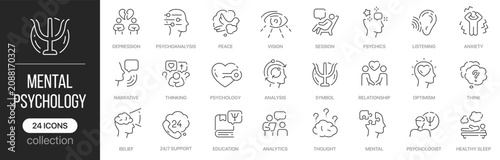Foto Mental and psychology linear icons covering emotional wellbeing, therapy and psychological care concepts