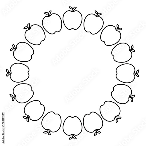 Minimalist black line art apple wreath circle frame