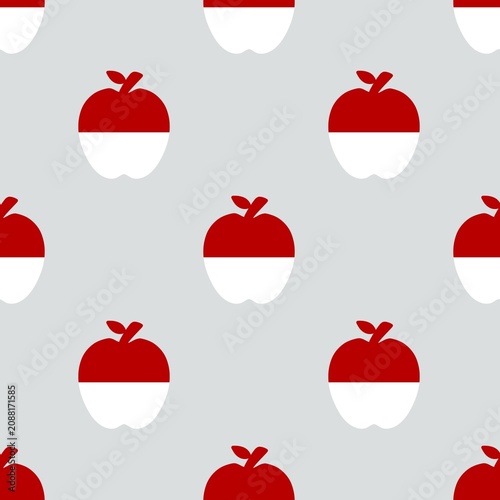 Spaced Indonesian flag apple seamless pattern on grey