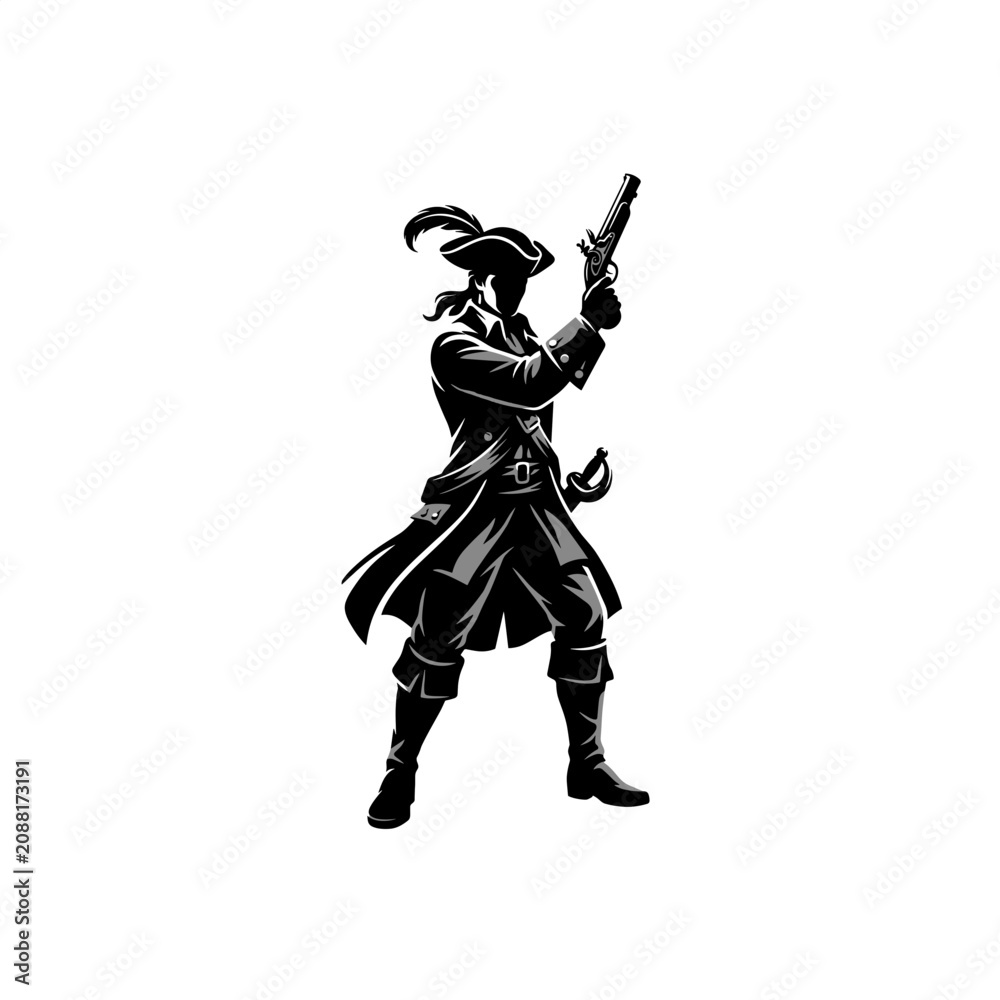 Fototapeta premium Pirate Captain Icon Vector | Buccaneer, Adventure Character & Vintage Line Illustration