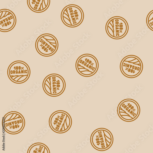 Fotografie certified organic line seamless pattern certified organic thin line illustration