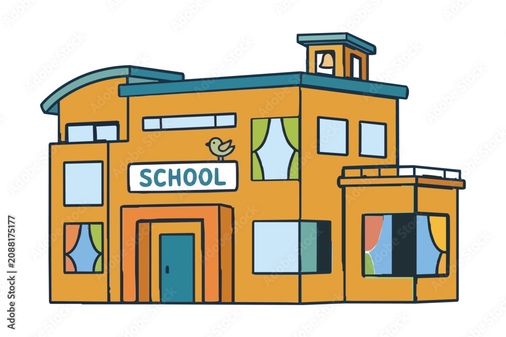 Obraz premium Modern School Building Flat Vector Illustration