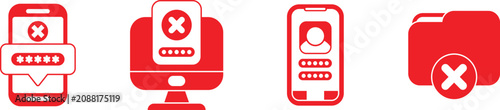 Blocked access icons set on red background