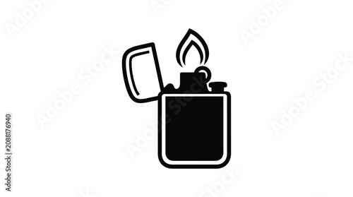 Εκτύπωση καμβά Open lighter with flame black and white graphic silhouette ignite fire lighting