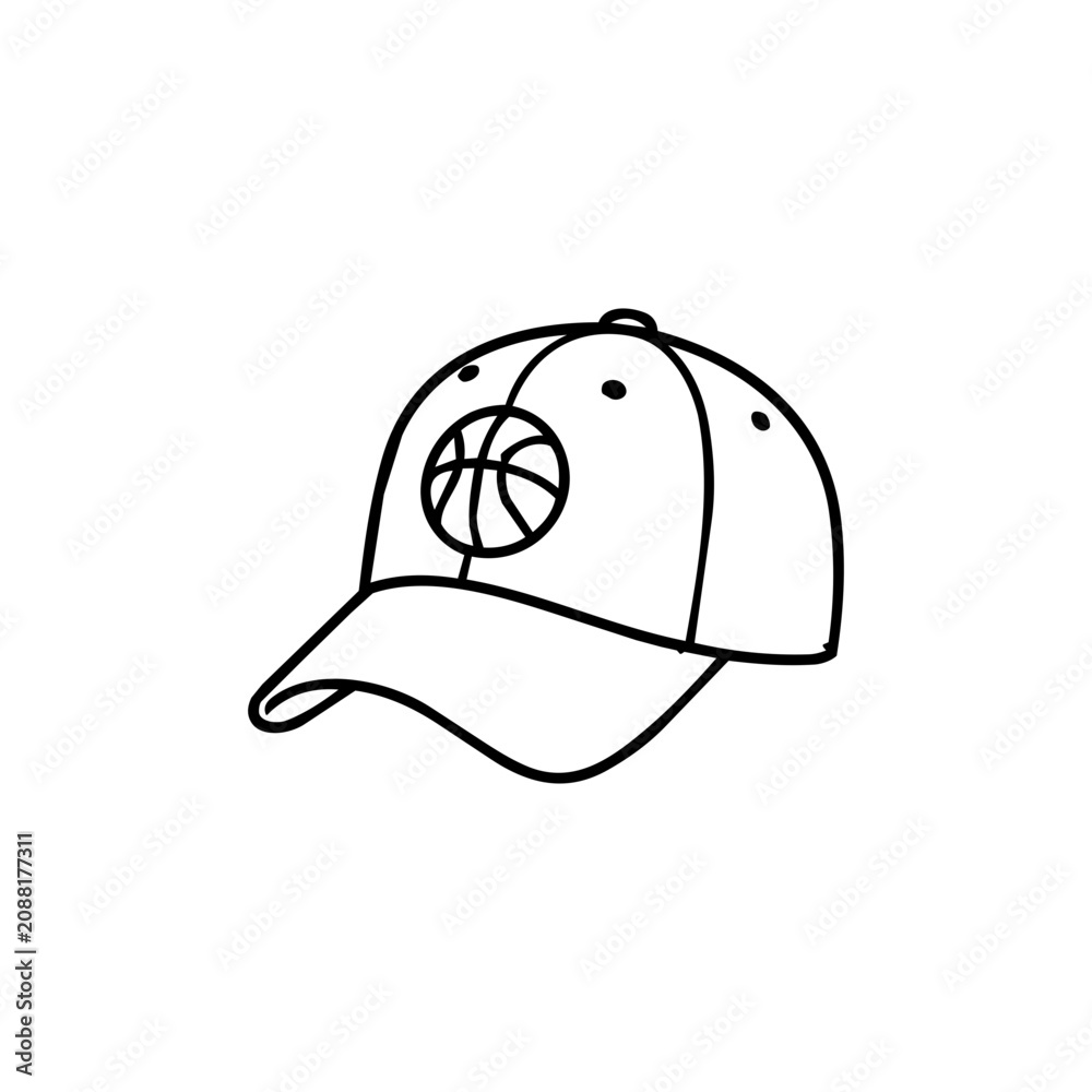 Fototapeta premium Basketball Baseball Cap Outline Sports Apparel Icon