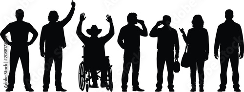 Inclusive People Silhouette Collection Featuring Diversity and Wheelchair Accessibility for Lifestyle Design