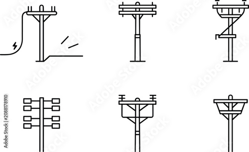 Utility Pole Silhouette Collection Featuring Electrical Infrastructure Designs and Variations