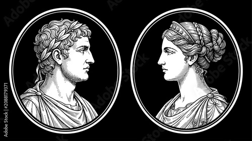 Fotografija Roman Emperor and Empress Profile Portraits Engraving Vector
