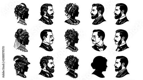 Photography Victorian Era Silhouette Portraits Set - Vintage Profile Icons