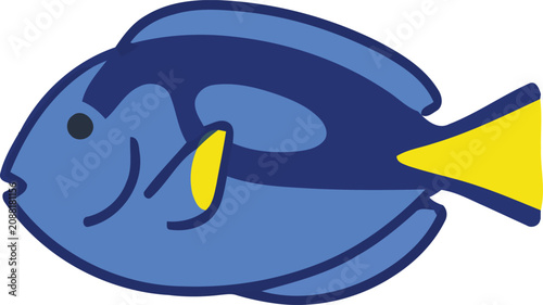 Foto Vector illustration of blue tang fish with yellow tail and fin, cute cartoon sea creature icon