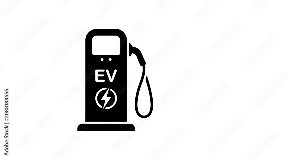 Fototapeta premium Electric Vehicle Charging Station Icon Flat Silhouette On White Background