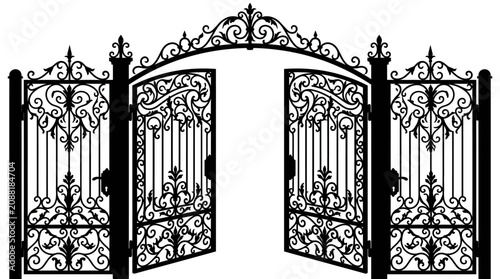 Photos Wrought iron gates black silhouette on a white background