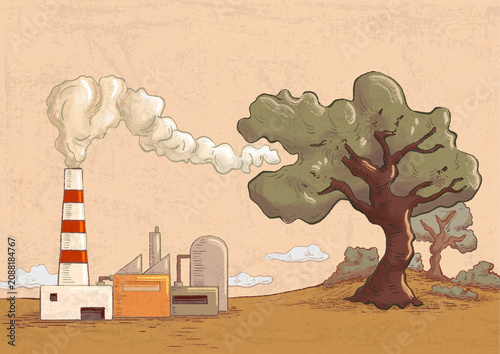 Tree eating a factory smog