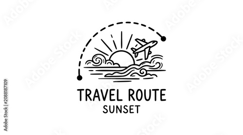 Travel route sunset airplane icon vector.