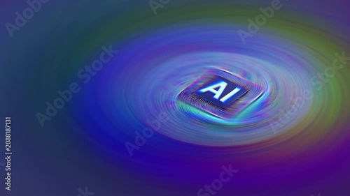 AI Processor Chip With Glowing Digital Circuits and Data Flow
