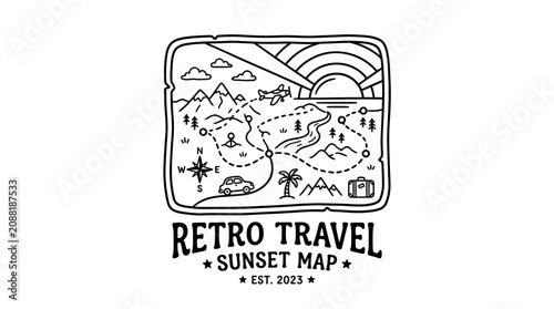 Retro travel and adventure vintage illustration.