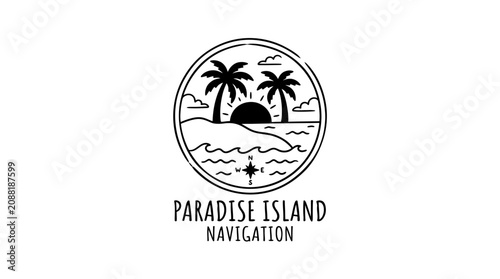 Black and white tropical island navigation logo.