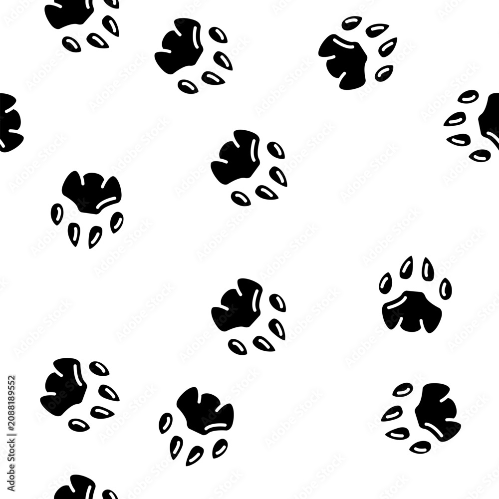 Fototapeta premium lion leg print glyph vector seamless pattern. lion leg print signthin illustration