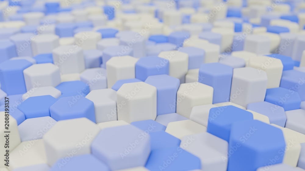 Fototapeta premium Vivid blue cyan and white rounded hexagonal columns 3D technology background