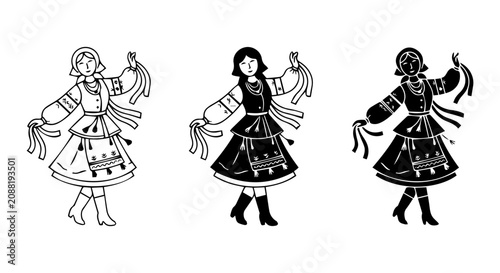 Photos Traditional Folk Dancer Vector Set, Ethnic Costume Illustration, Cultural Celebr