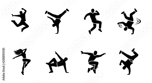 Fotografía Dynamic Breakdance Silhouettes, Hip Hop Dancers, Urban Street Dance Poses, Vecto