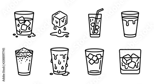 Valokuva Refreshing Drinks Vector Icons Set: Ice Cubes, Cold Beverages, Summer Refreshmen