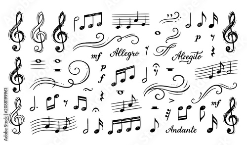 Tableau sur toile Hand drawn musical notes and symbols collection for composition and arrangement