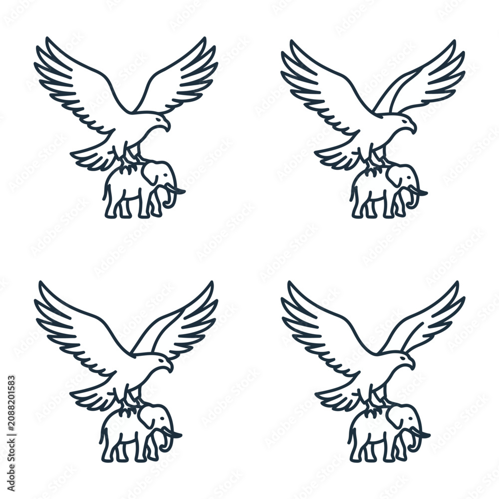 Fototapeta premium Eagle standing on elephant illustration emblem design.