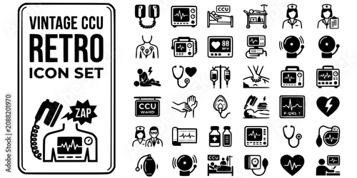 Tableau sur toile Vintage Cardiac Care Unit Retro Black White-Paddle Scope Monitor Ward Classic-Ea