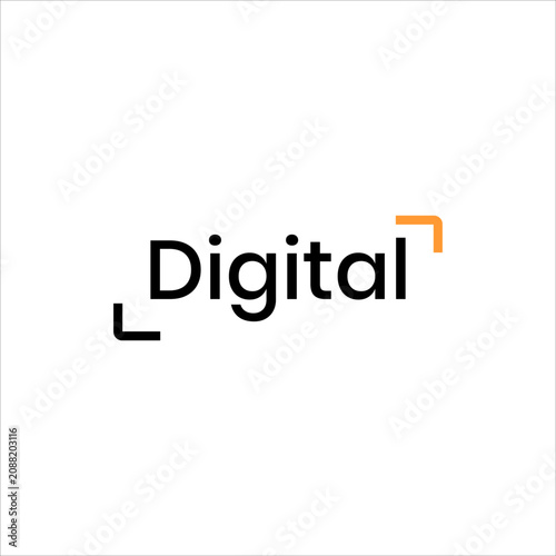 Digital Wordmark Logo Design Vector with Modern Typography and Frame Elements for Technology Business Branding Identity