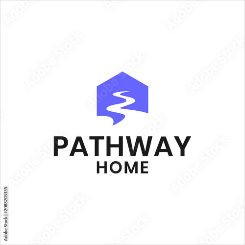 Pathway Home Logo Design Vector with House and Road Symbol for Real Estate Property Housing and Residential Branding