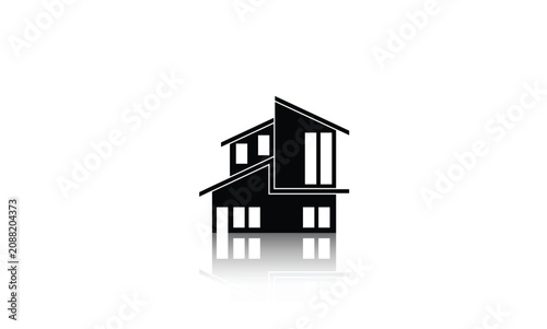 Modern Suburban House Silhouette Icon with Reflection
