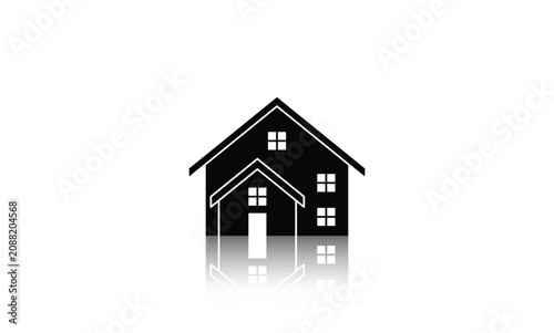 Modern Suburban House Silhouette Icon with Reflection