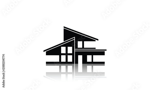 Modern Suburban House Silhouette Icon with Reflection