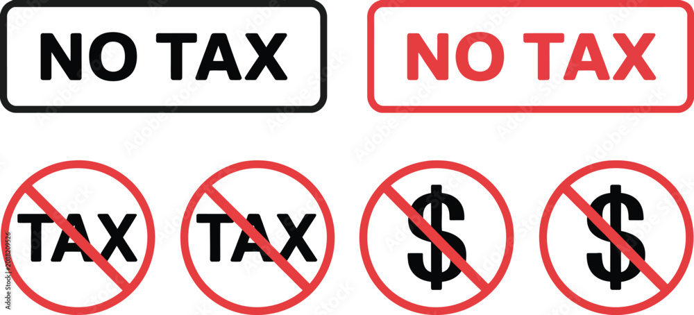 Εκτύπωση καμβά No tax icon sign featuring duty free promotion, tax free symbol, tax boycott concept, financial exemption, and retail pricing graphics