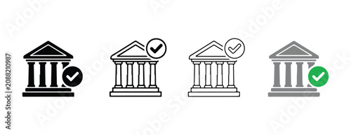 building icons with check marks in different colors and styles for finance and approval concepts  various bank architectures with ticks
