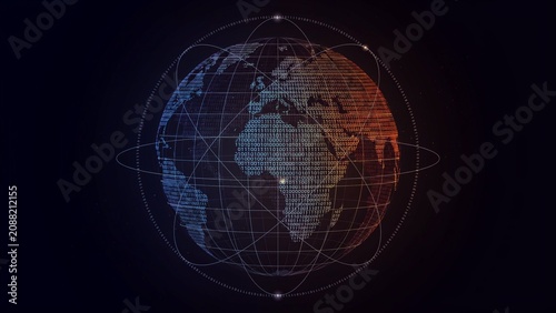 Futuristic Wireframe Earth Globe with Global Digital Network and Technology Connections