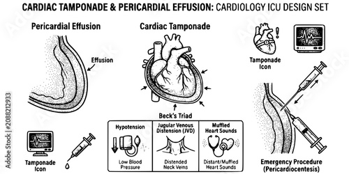 Fotografía Cardiac Tamponade Stipple Black White-Pericardial Effusion Beck Triad Needle-Eme