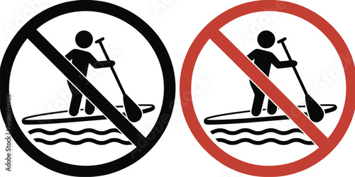 Foto Paddleboarding prohibited and allowed symbols featuring water safety signs, permission icons, restriction markers, recreational guidance, and navigation graphics