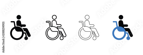people in wheelchairs for accessibility symbols and disability awareness representations  various styles and colors used for design elements